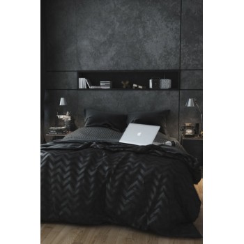 Чёрный цвет в интерьере спальни; минимализм и спокойствие