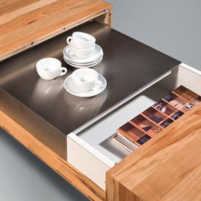 Wooden Coffee Tables with sliding top and burner kit, by Schulte Design