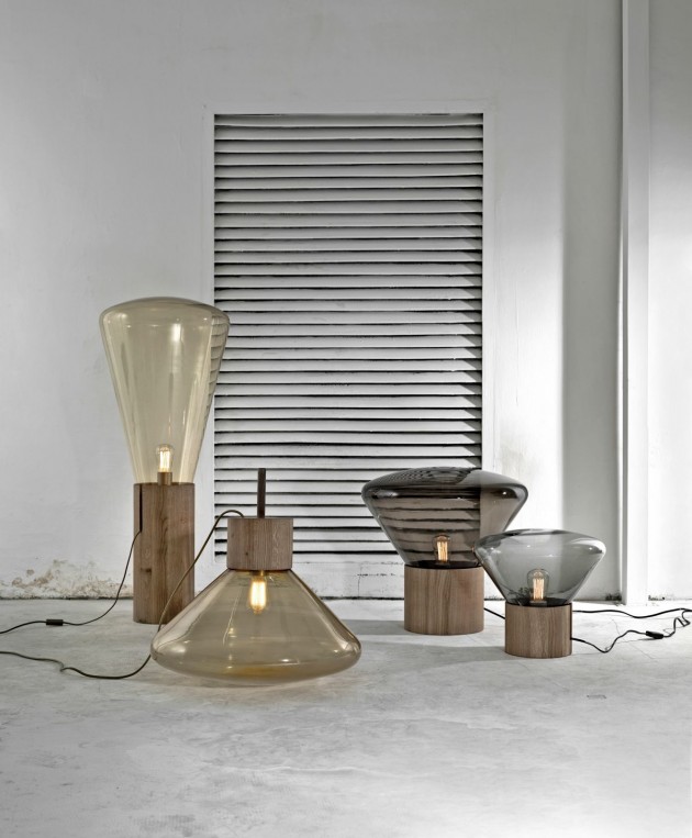 Лампы и светильники оригинальной формы из дымчатого стекла