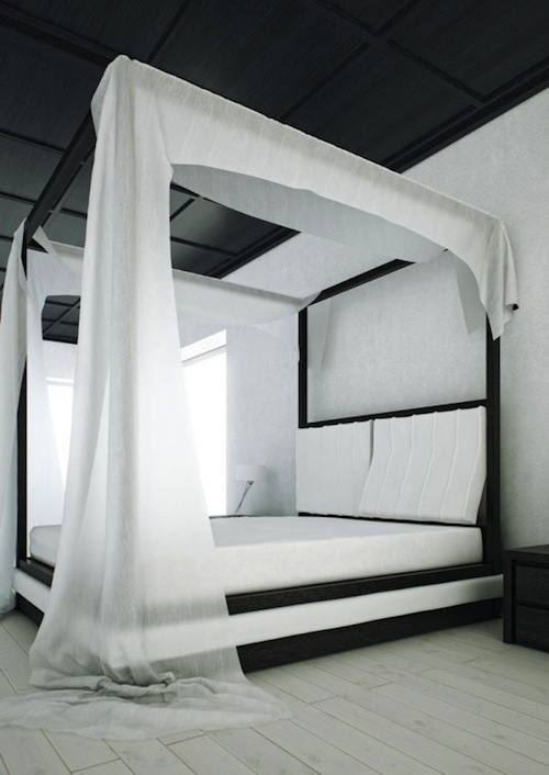 Кровать с балдахином с черно-белой гамме