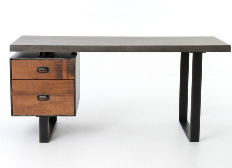 Clapton Industrial Concrete + Wood Desk с файловым ящиком